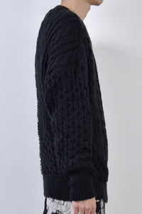 2002-KT01 Cable Combi Mohair Pullover Black