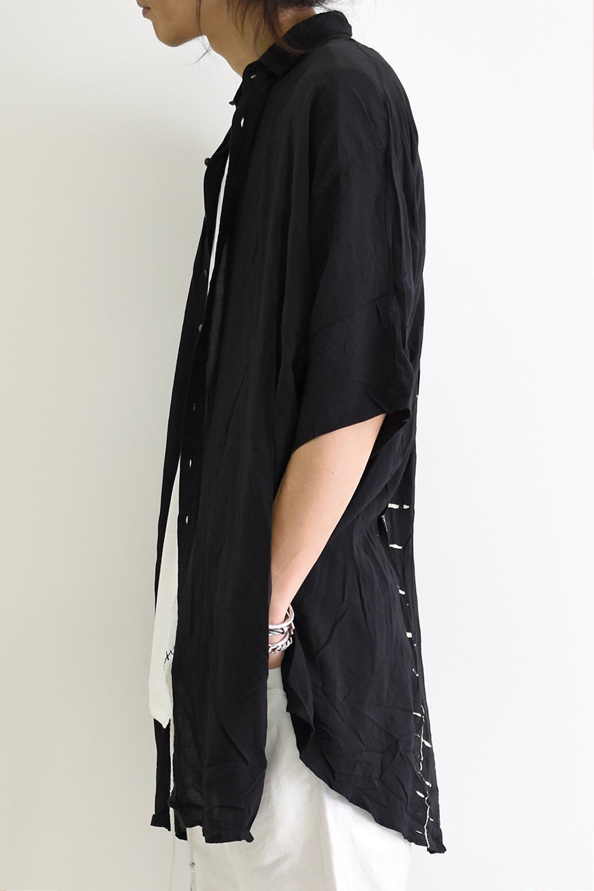 1901-SH03B Tesla Rayon Lazy Shirt Black